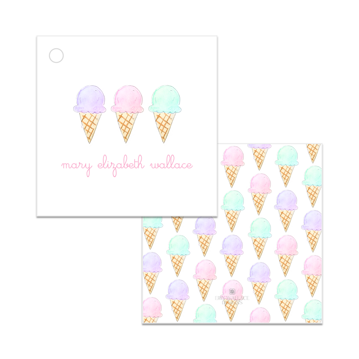 Girls Ice Cream Cones Enclosure Cards or Gift Tags