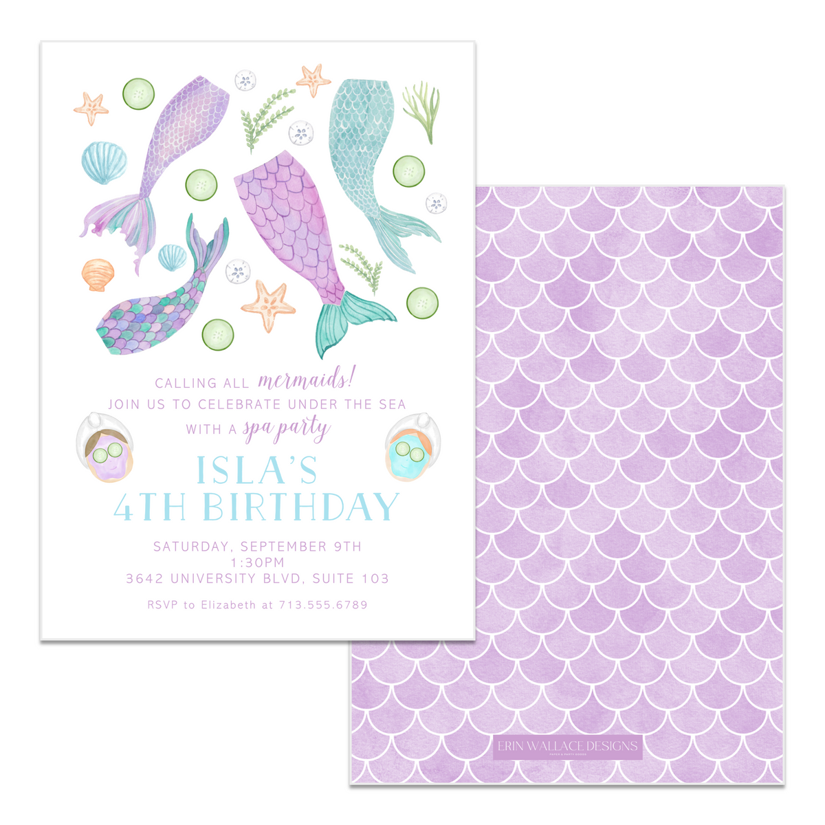 Mermaid Spa Party Birthday Invitations