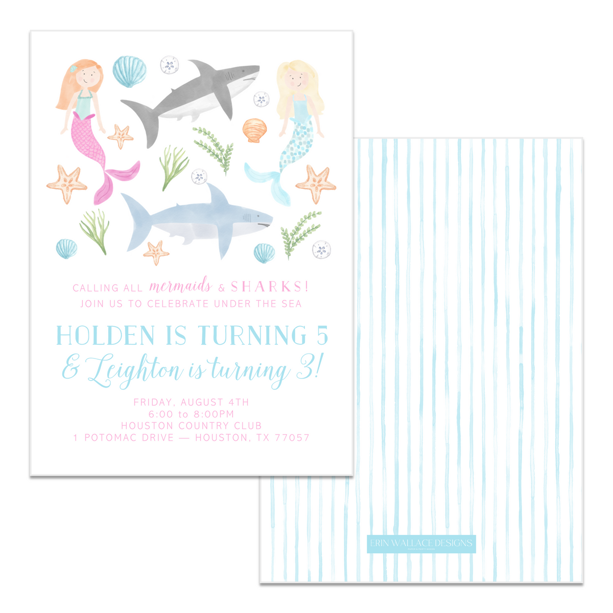 Mermaids &amp; Sharks Birthday Invitations