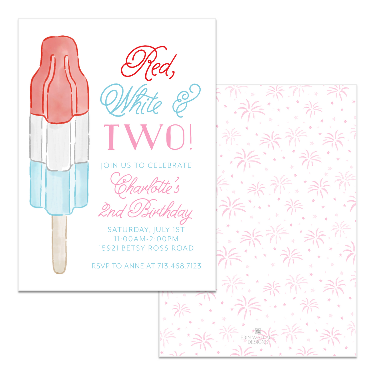 Red, White &amp; Two Birthday Invitations