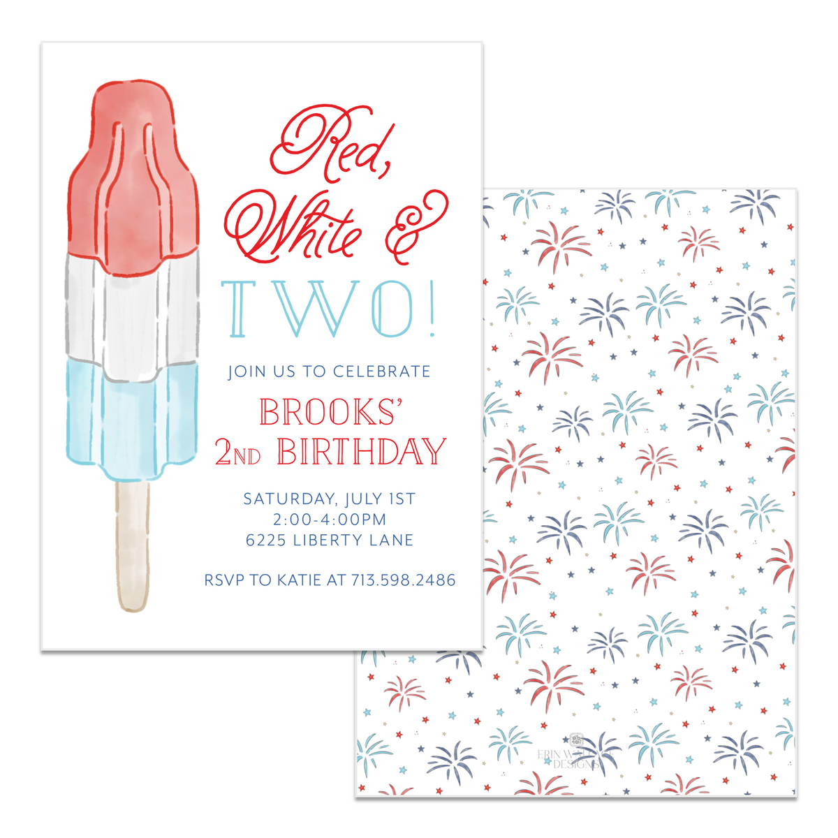 Red, White &amp; Two Birthday Invitations