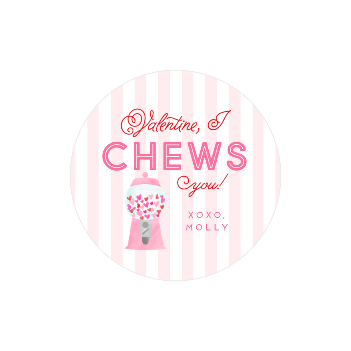 Round Bubble Gum Valentines STICKERS