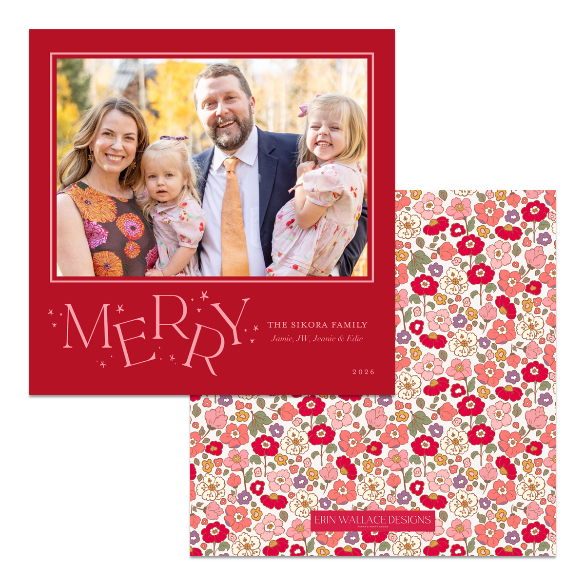 Whimsical Merry Floral Square Card
