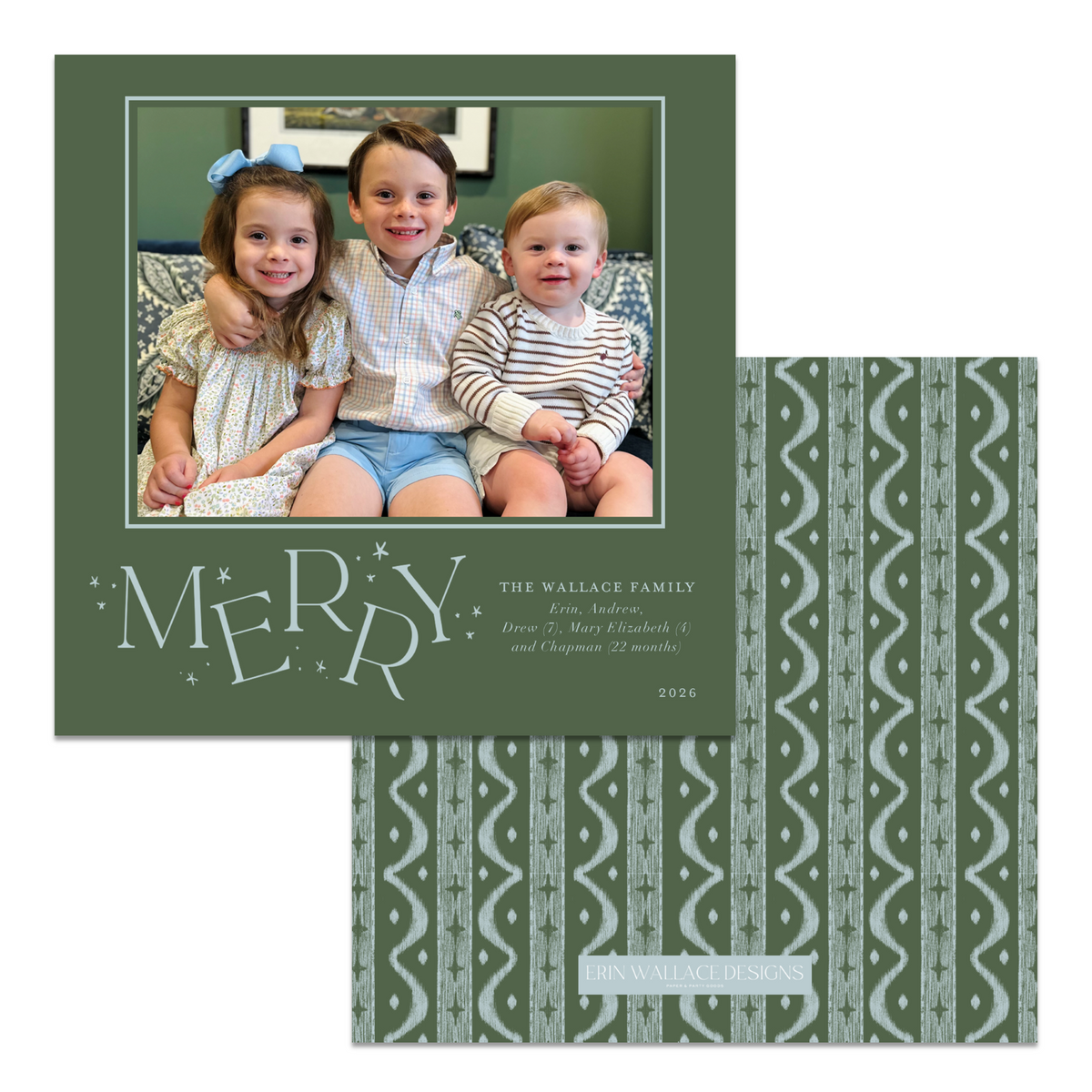 Whimsical Merry Ikat Stripe Square Card