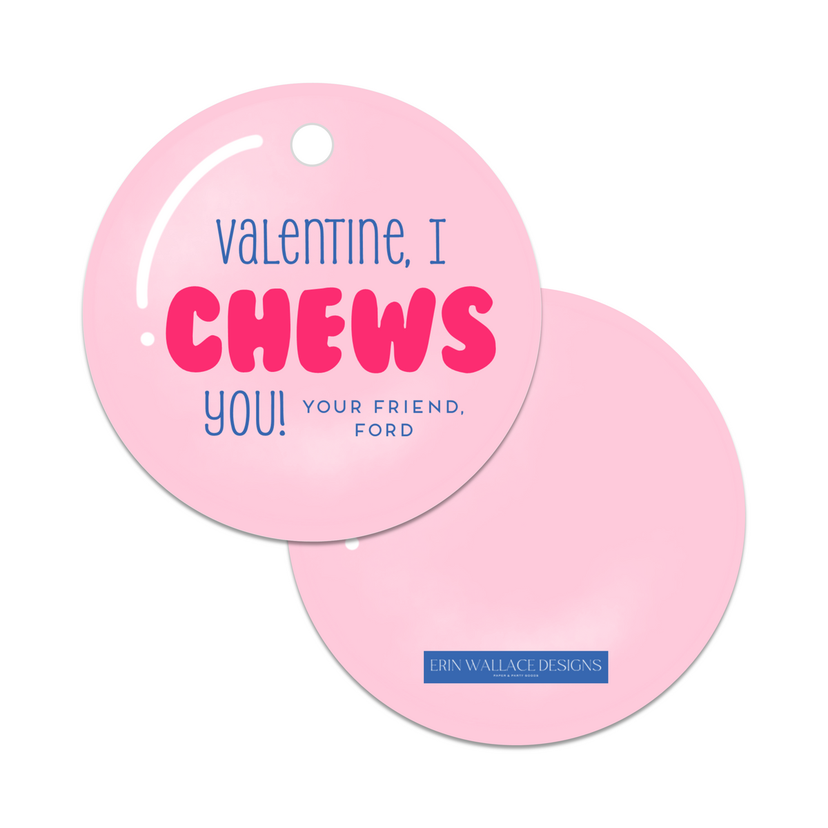 Bubblegum Round Tag Valentines - Blue
