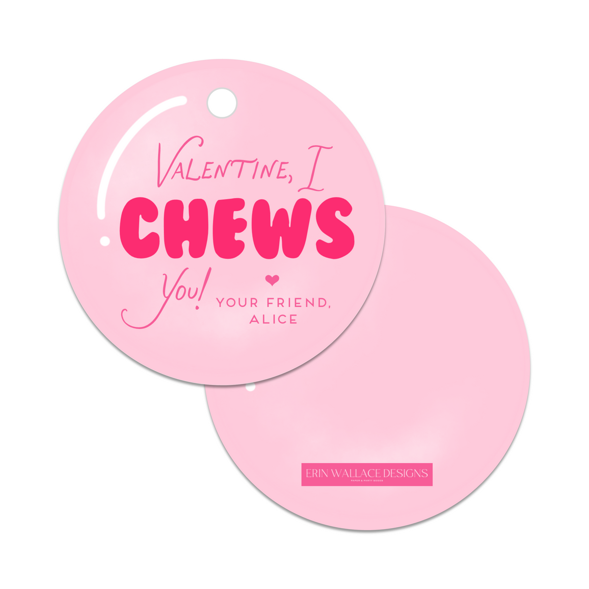 Bubblegum Round Tag Valentines - Pink