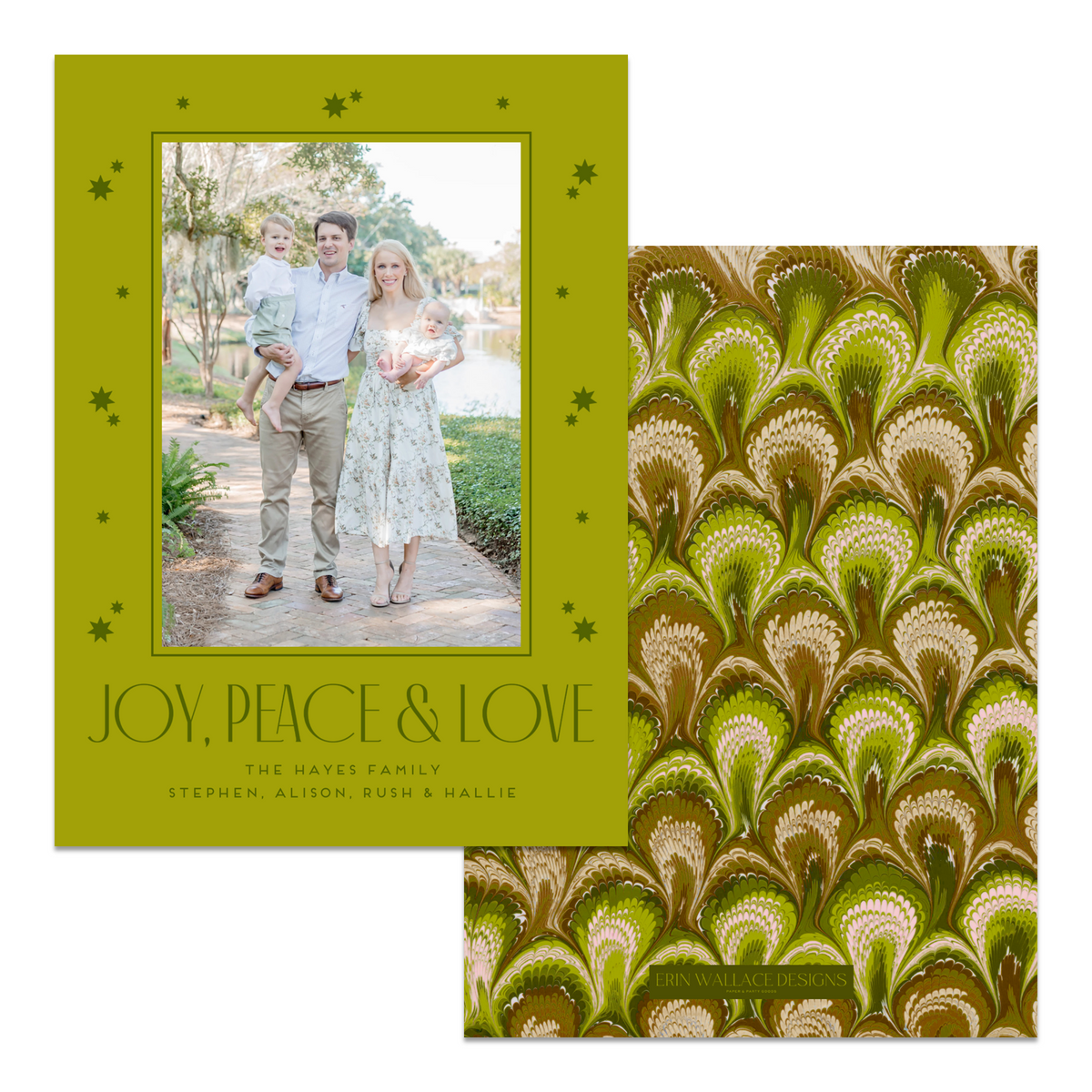 Chartreuse Joy, Peace &amp; Love Marble Card