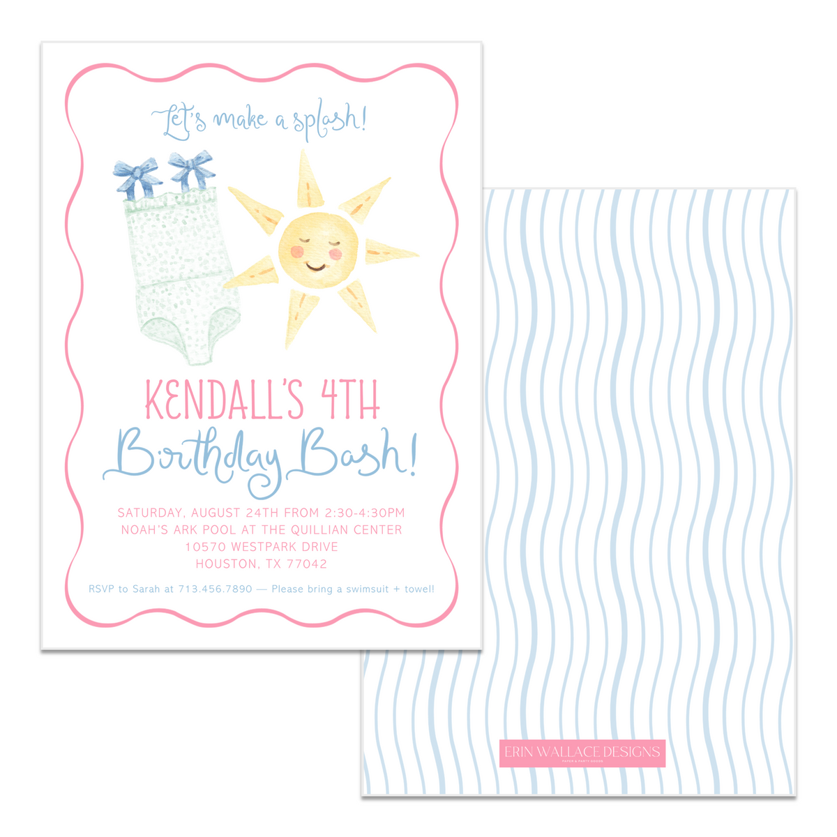 Girls Pool Party Birthday Invitations