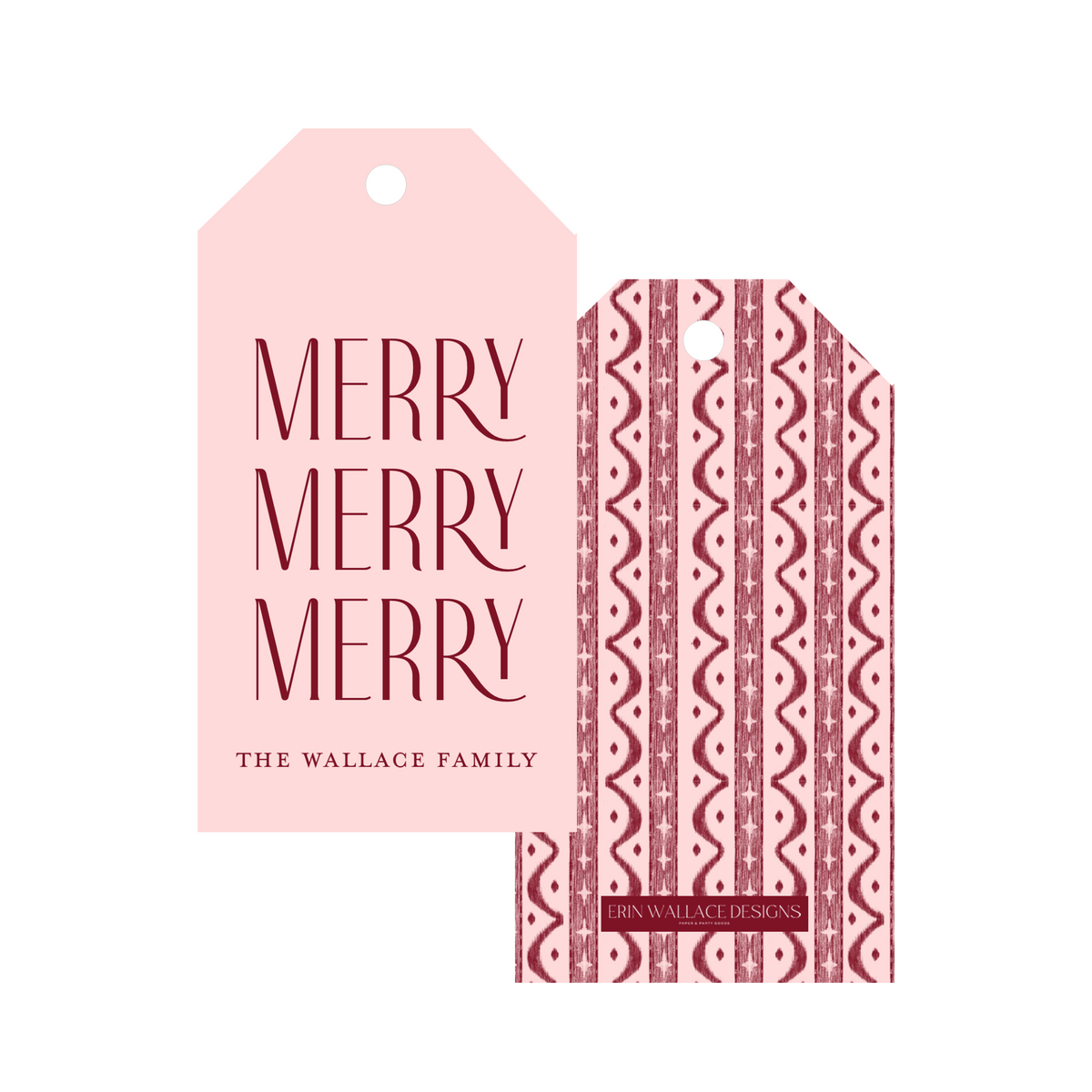Merry Ikat Stripe Family Gift Tag