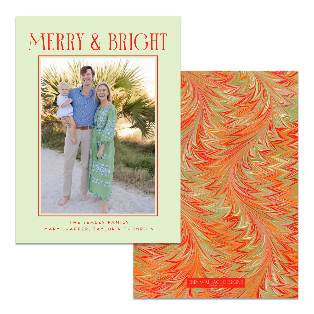 Green + Red Merry &amp; Bright Marble Card