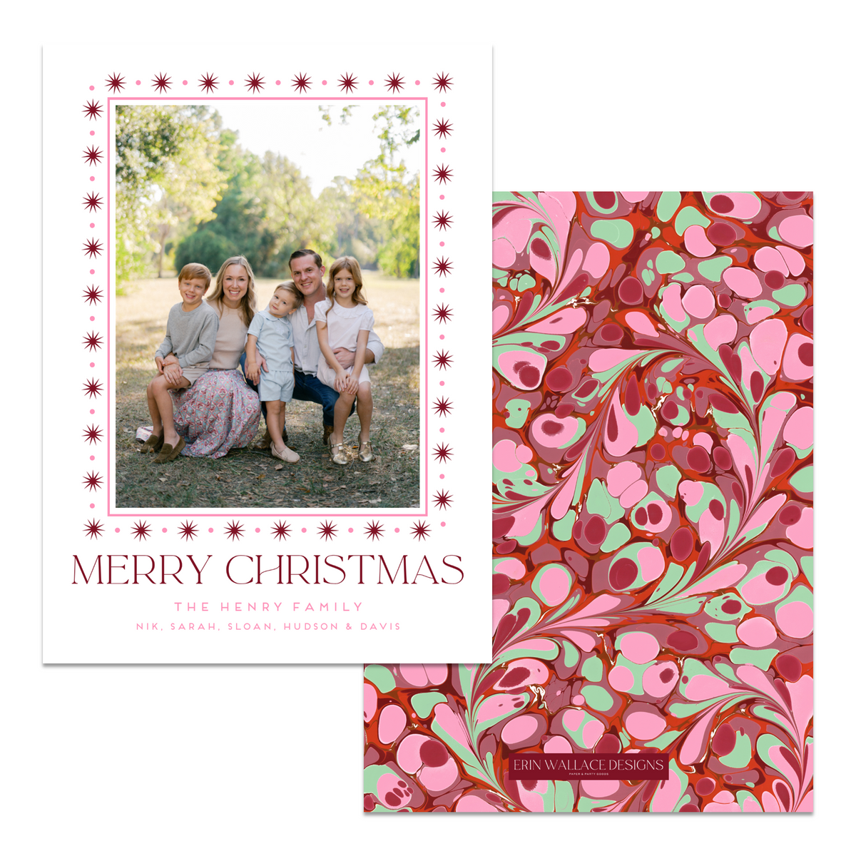 Pink + Berry Merry Christmas Marble Card