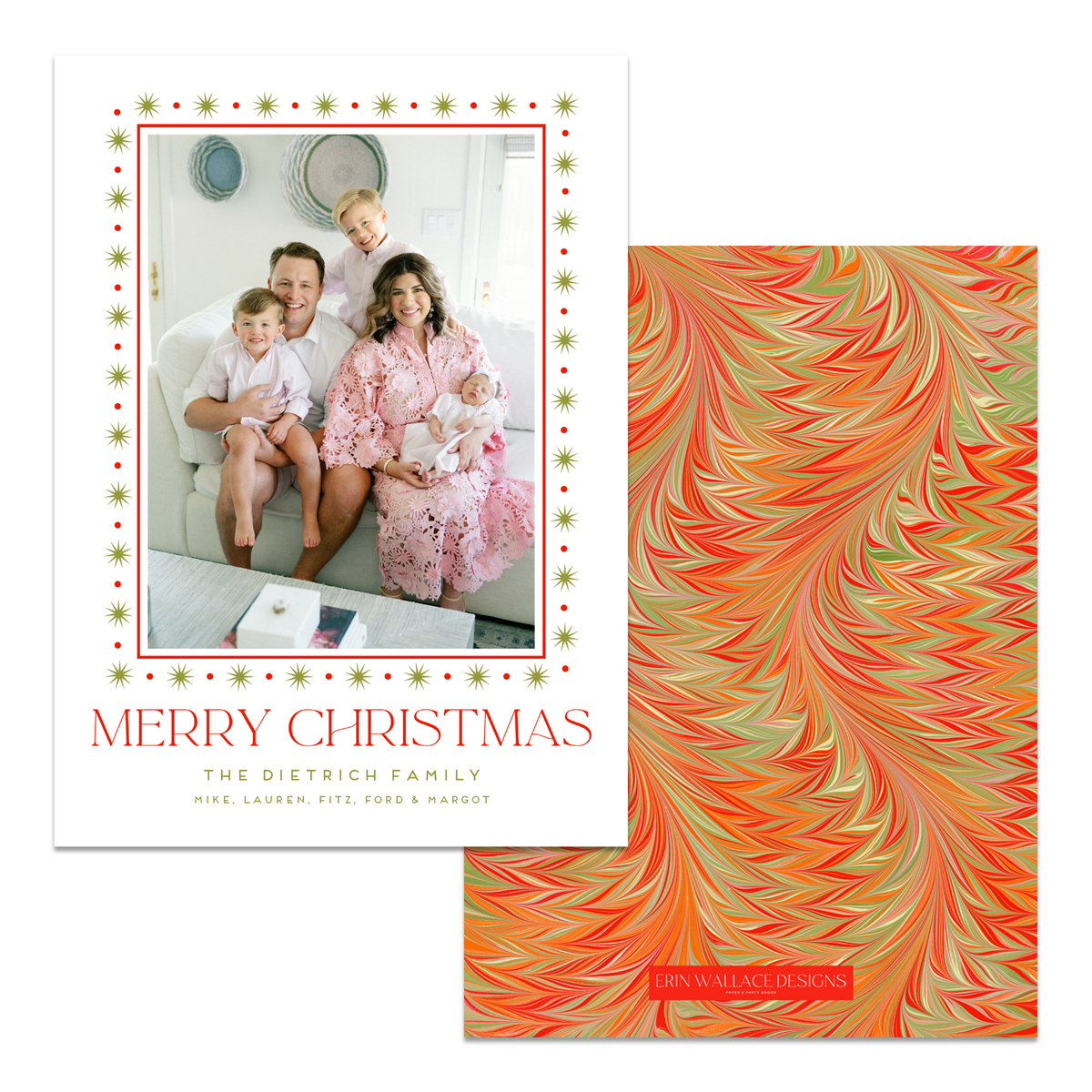 Green + Red Merry Christmas Marble Card