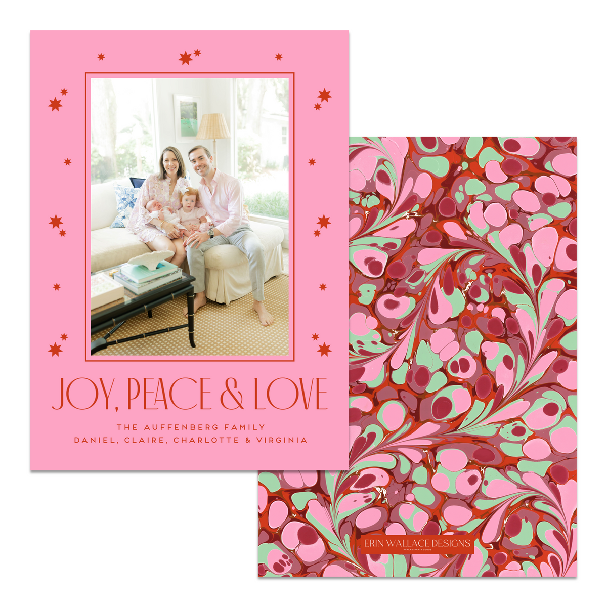 Pink + Berry Joy, Peace &amp; Love Marble Card