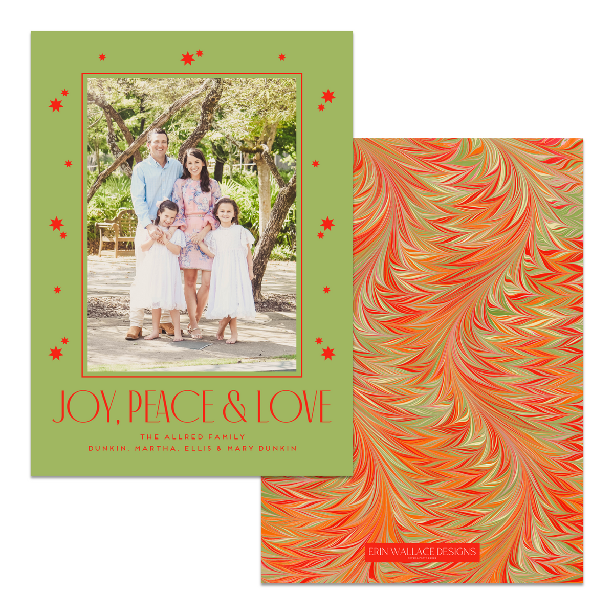 Green + Red Joy, Peace &amp; Love Marble Card