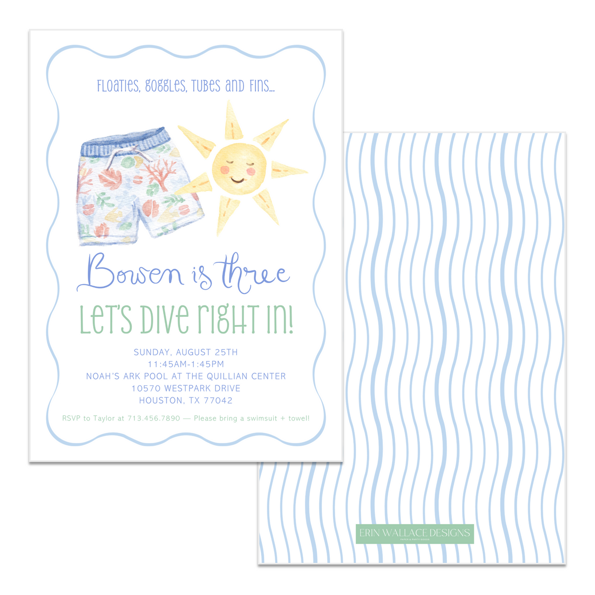 Boys Pool Party Birthday Invitations