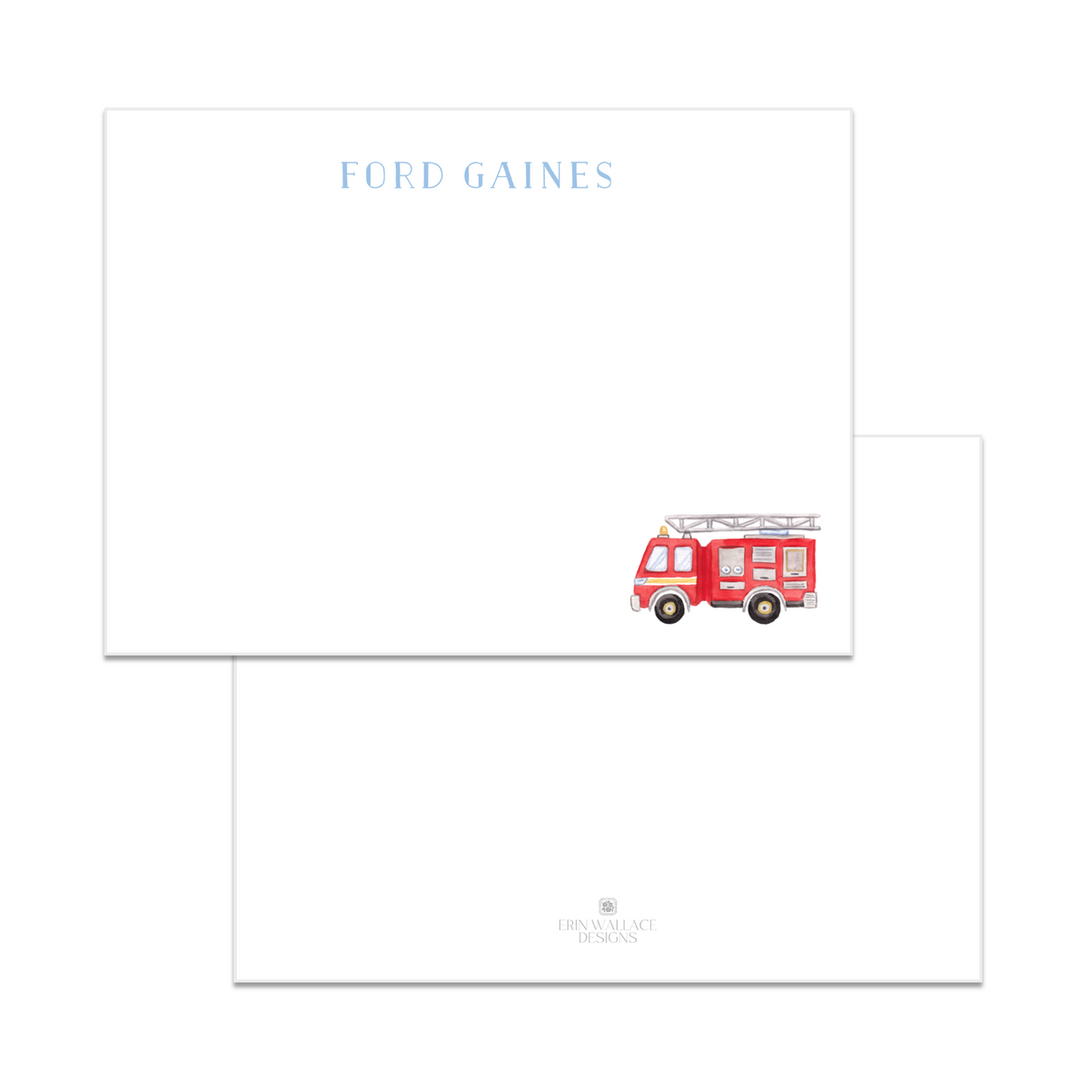 Watercolor Fire Truck Note Cards