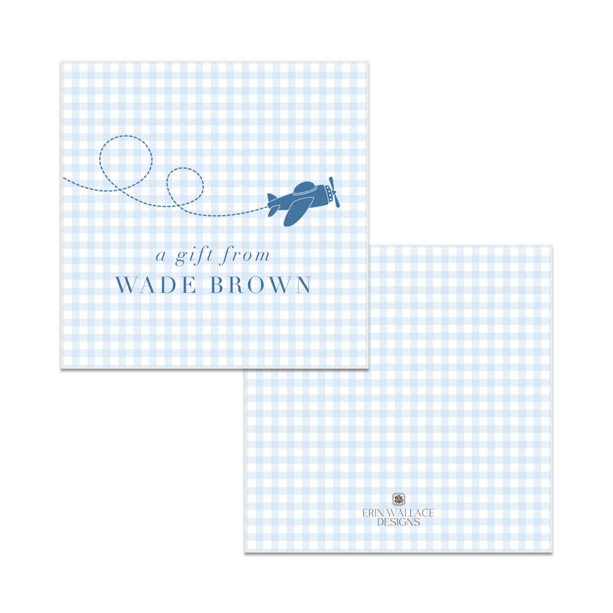 Boys Airplane Gingham Enclosure Cards or Gift Tags