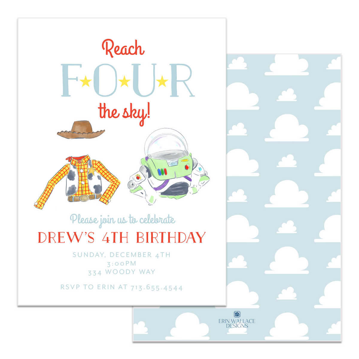 Reach Four The Sky Birthday Invitations