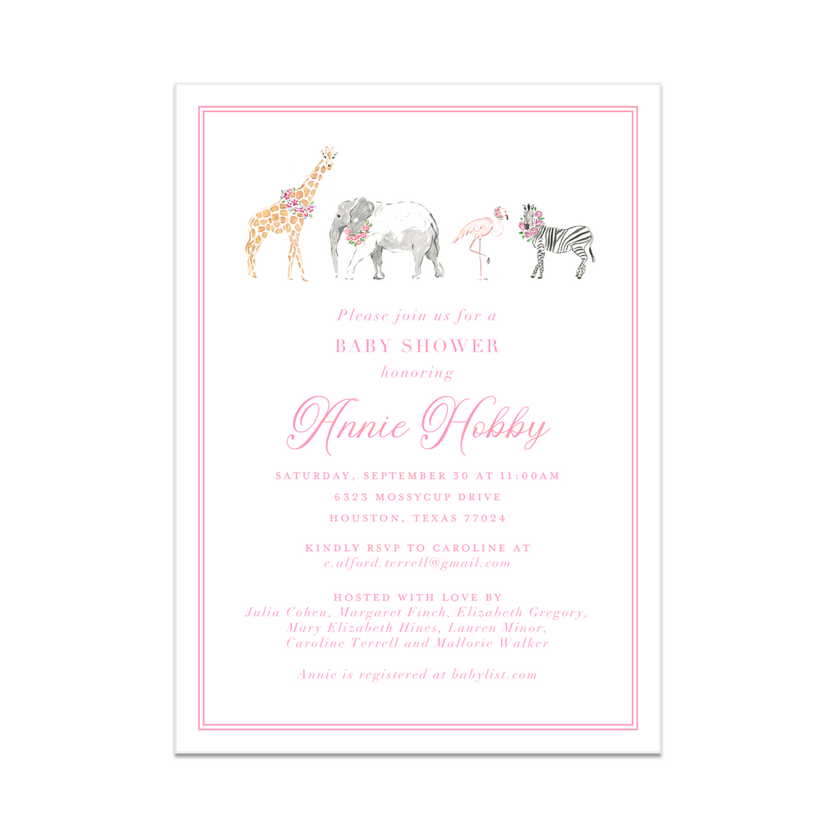 Watercolor Animals Baby Shower Invitation