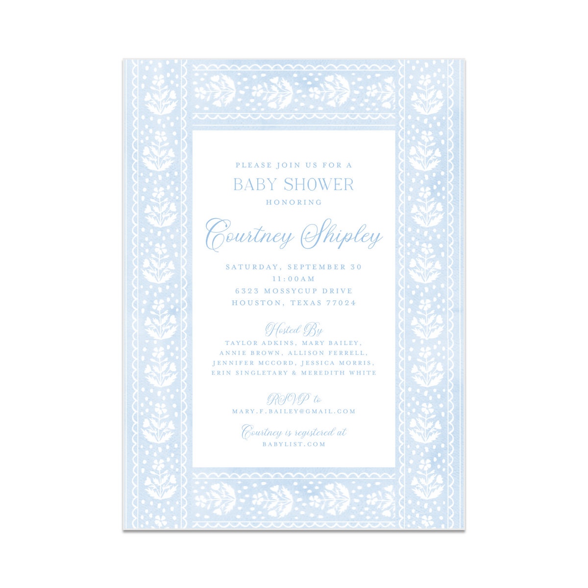 Watercolor Block Print Baby Shower Invitation