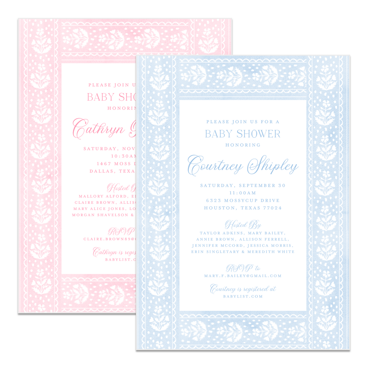 Watercolor Block Print Baby Shower Invitation