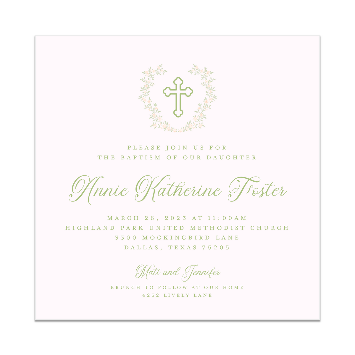 Floral Wreath Baptism Invitation