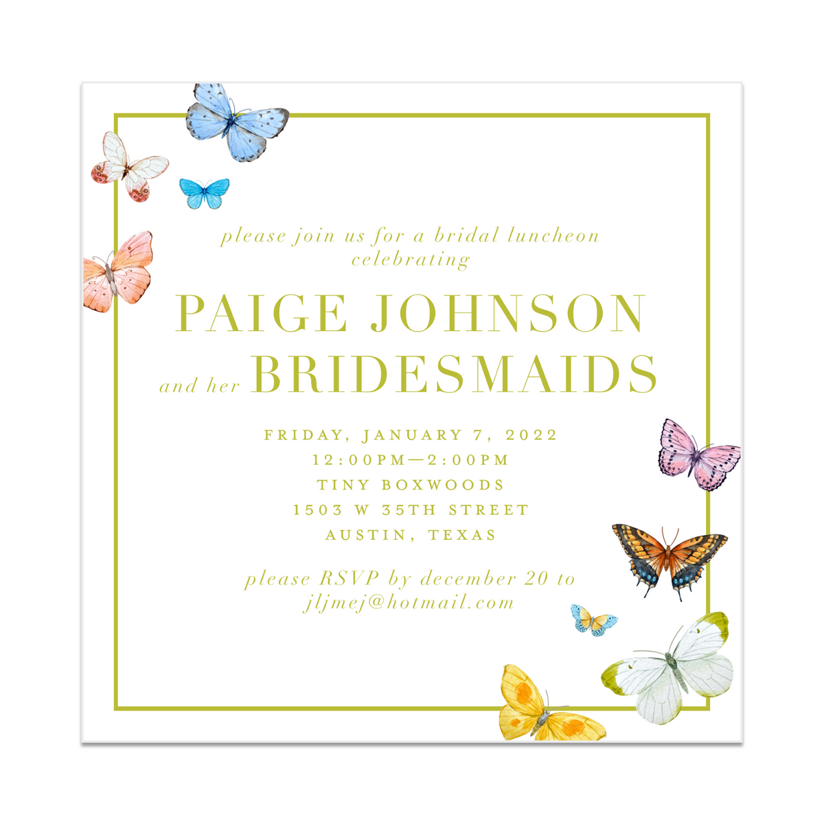 Butterfly Luncheon Invitation