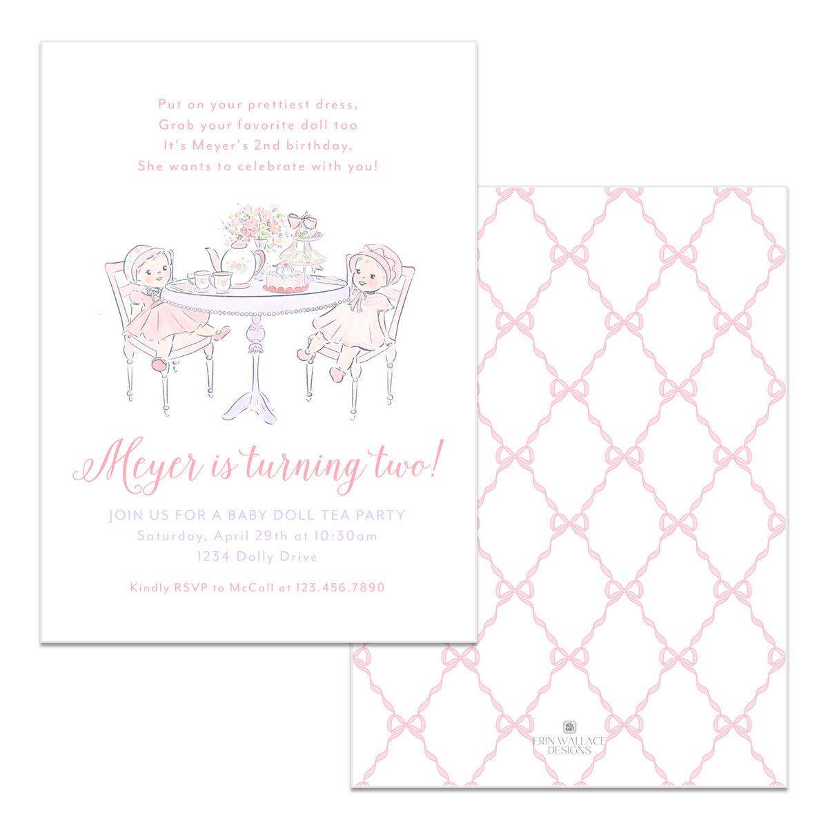 Baby Doll Tea Party Birthday Invitations