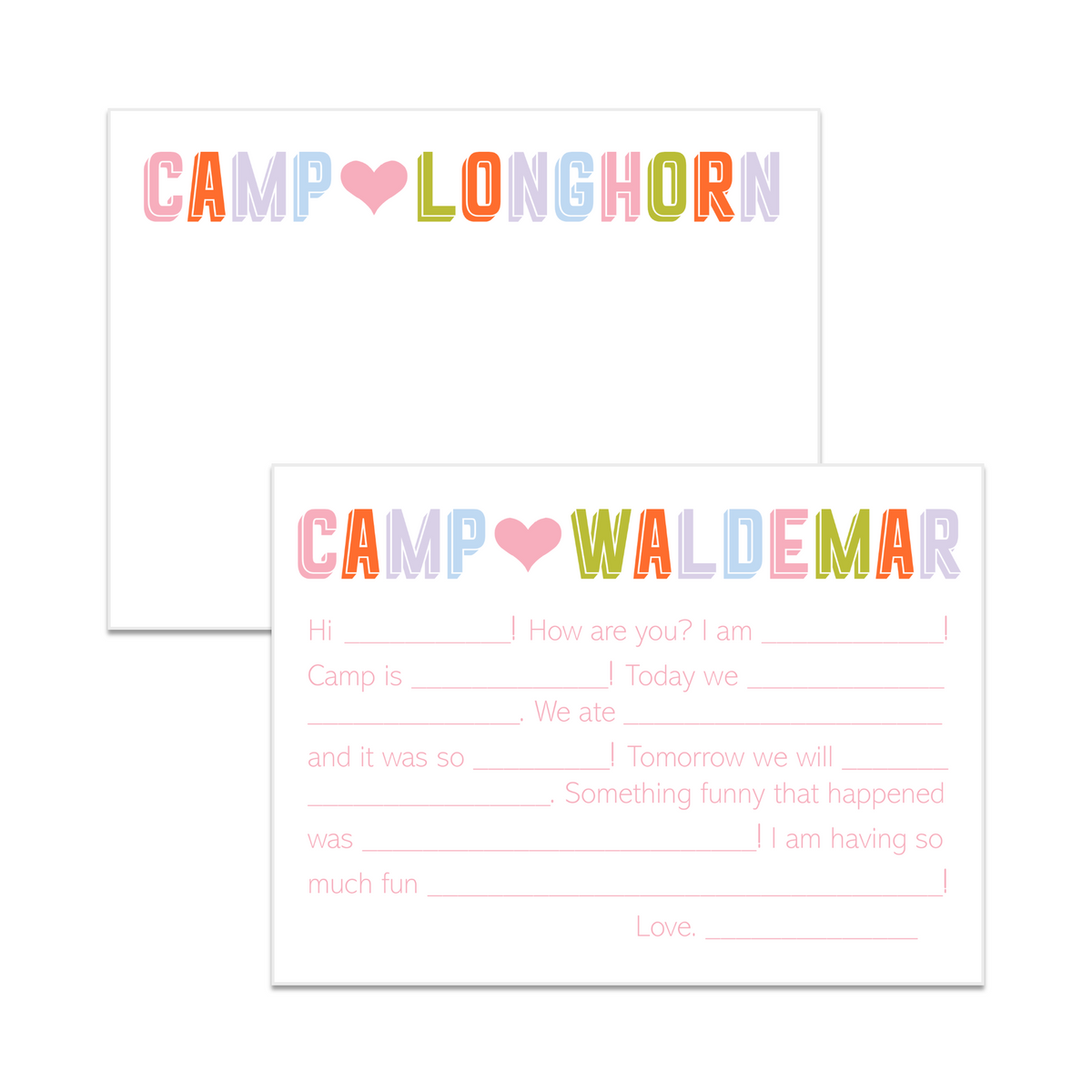 Girls Multicolor Camp Note Cards