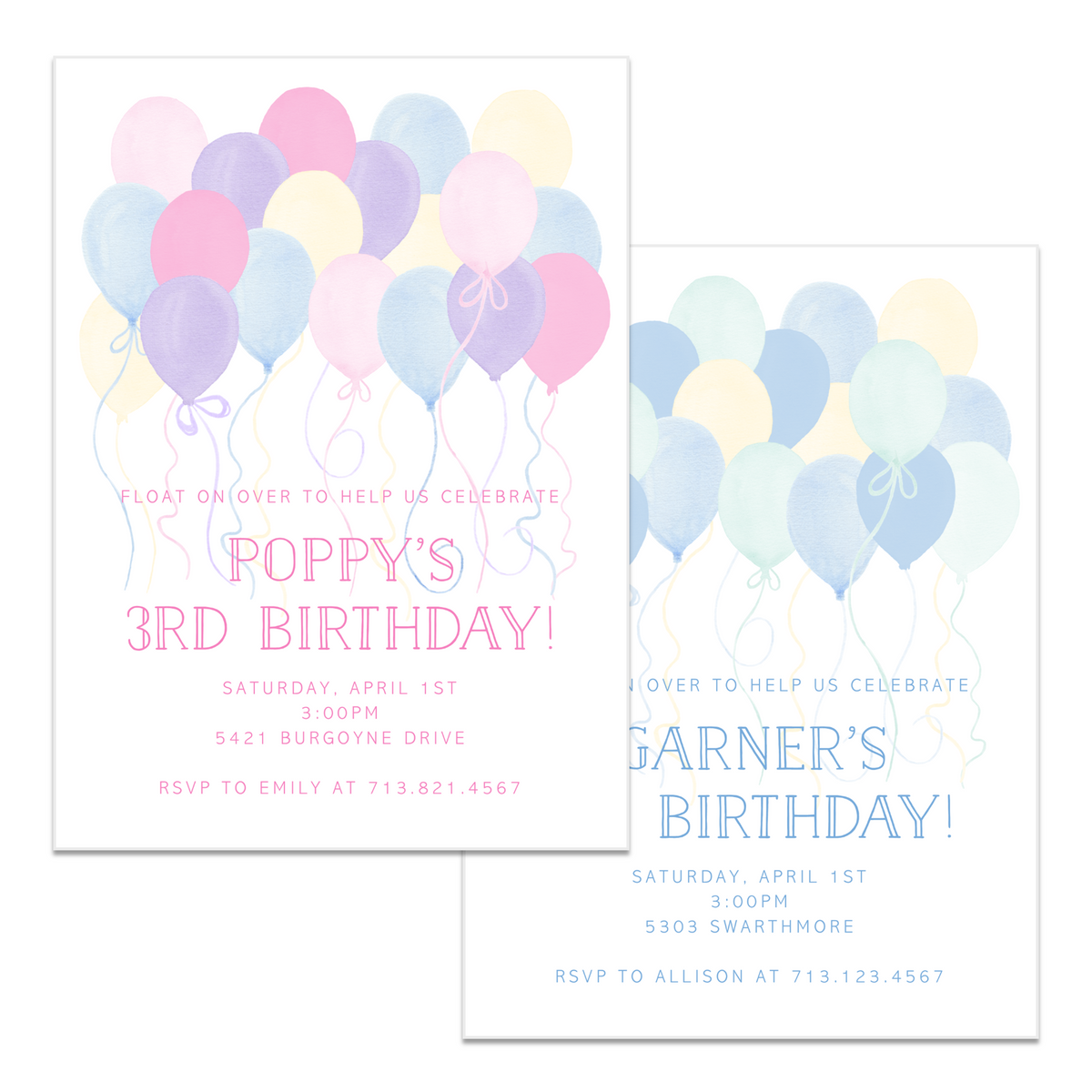 Pastel Balloons Birthday Invitations