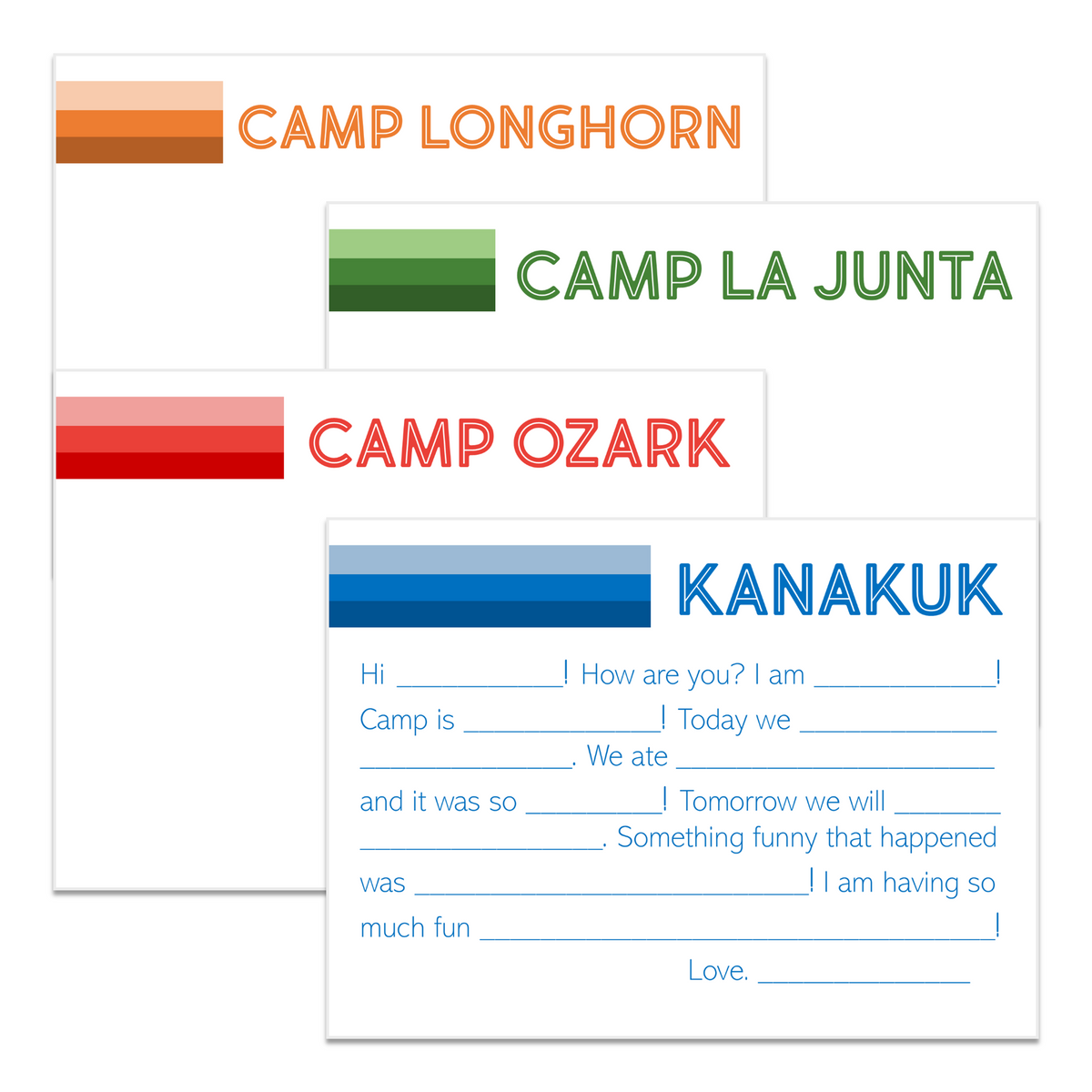 Boys Shady Stripes Camp Note Cards