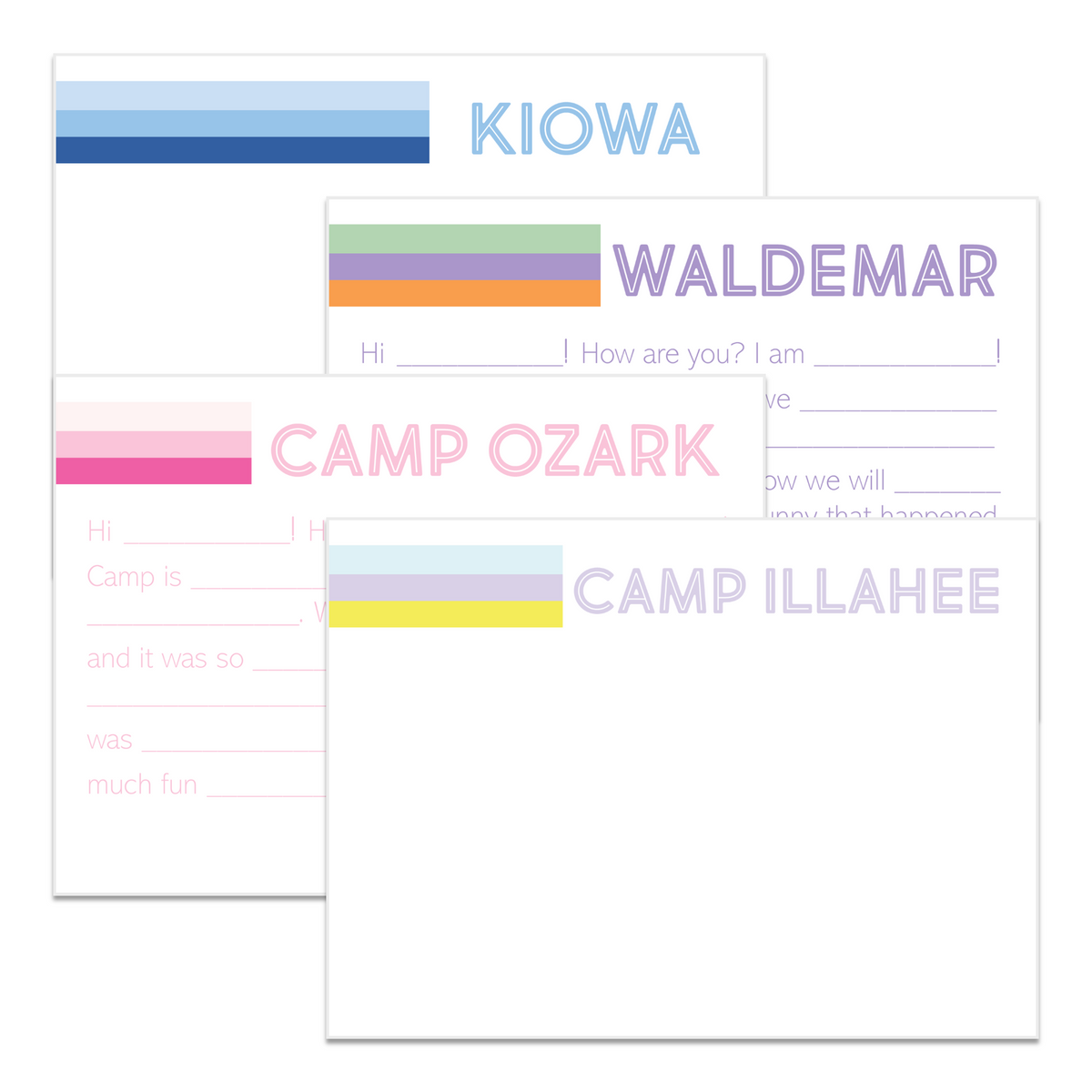 Girls Shady Stripes Camp Note Cards